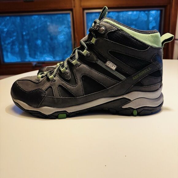Merrell TAHR Men's Hiking Boots Mid Top Size 9 Black Green Cushioned Trail Shoes - Picture 4 of 8